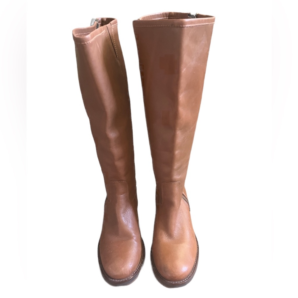 Lucky Brand Heston Cognac Leather Riding Boots•Wide Calf•Side Zip•Size 8.5